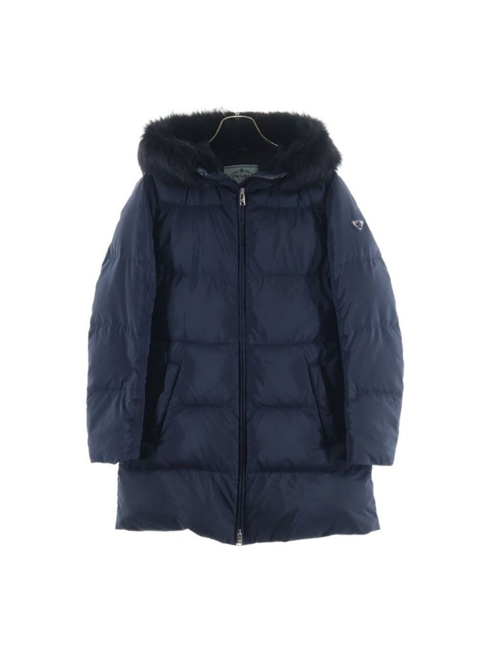 Prada Fur Hood Down Jacket Navy 36